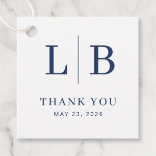 Elegant Navy Blue Serif Wedding Favour Tag