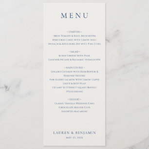 Elegant Navy Blue Serif Wedding Menu