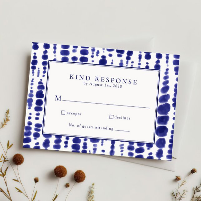 Elegant Navy Blue Shibori Tie Dye Wedding RSVP Card (Creator Uploaded)