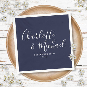 Elegant Navy Blue Signature Wedding Napkins