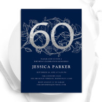 Elegant Navy Blue Silver 60th Birthday