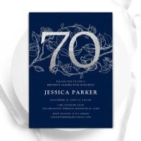 Elegant Navy Blue Silver 70th Birthday