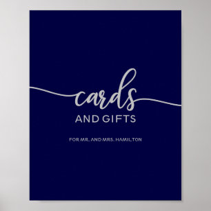 Elegant Navy Blue Silver Cards And Gifts Sign