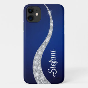 Elegant Navy blue silver faux glitter Online Store Case-Mate iPhone Case