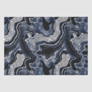Elegant Navy Blue & Silver Glitter Agate Birthday Tissue Paper