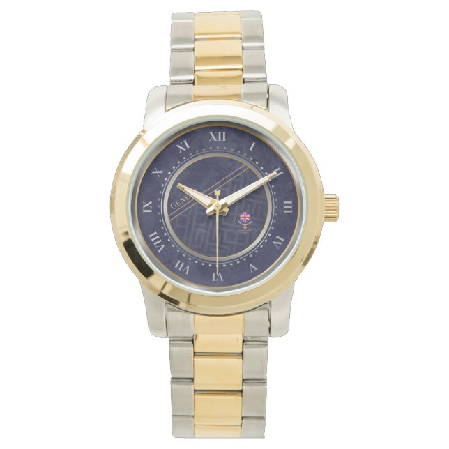 Elegant Navy-Blue Silver & Gold Metallic  Watch (Front)