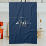 Elegant Navy Blue Silver Monogram Custom Name Tea Towel<br><div class="desc">Customise the text, and easily create your personalised kitchen towel. Click EDIT to change the text colour or background colour. You can TRANSFER this DESIGN on other Zazzle products and adjust it to fit most of the Zazzle items. Standard Studio designs are made in high-resolution graphics for professional print. Thank...</div>