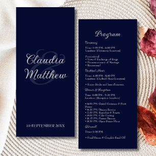 Elegant Navy Blue & Silver Script Wedding Program Programme