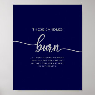 Elegant Navy Blue Silver These Candles Burn Poster