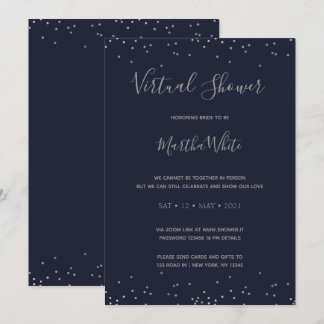 Elegant Navy Blue Silver Virtual Bridal Shower Invitation
