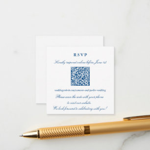 Elegant Navy Blue Small Online RSVP QR Code Enclosure Card