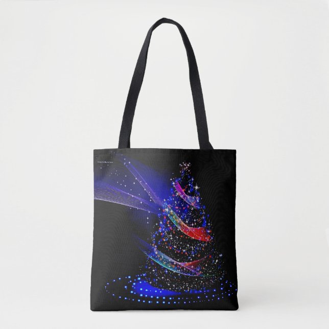 Elegant Navy Blue Starry Christmas Tree Tote Bag (Front)