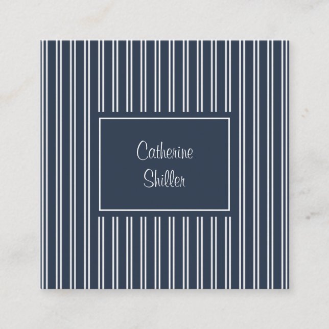 Elegant Navy Blue Stripes Square Business Card (Front)