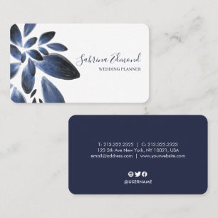 Elegant Navy Blue Succulent Foliage Signature Loyalty Card