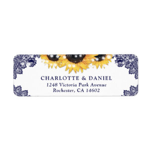 Elegant Navy Blue Sunflower Return Address Wedding