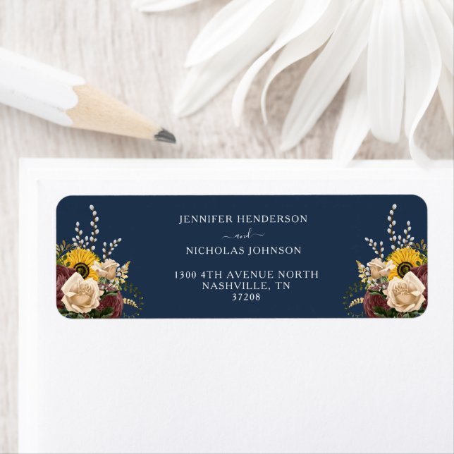 Elegant Navy Blue Sunflower Wedding Address (Insitu)