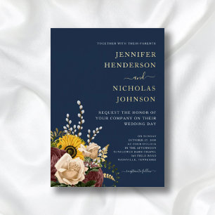Elegant Navy Blue Sunflower Wedding Gold