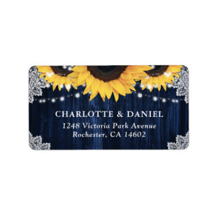 Elegant Navy Blue Sunflower Wedding Return Address Label