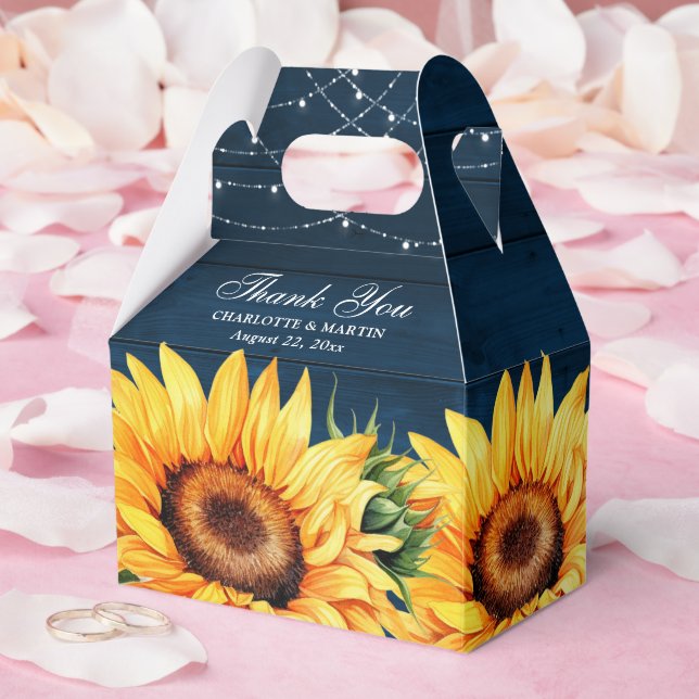 Elegant Navy Blue Sunflower Wedding Thank You Favour Box (Wedding)