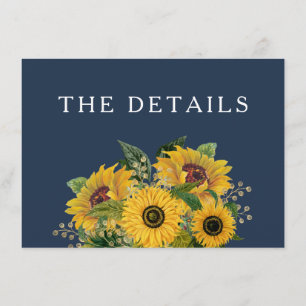 Elegant Navy Blue Sunflowers Wedding Details Enclosure Card