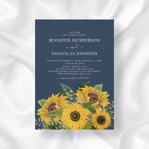 Elegant Navy Blue Sunflowers Wedding  Invitation
