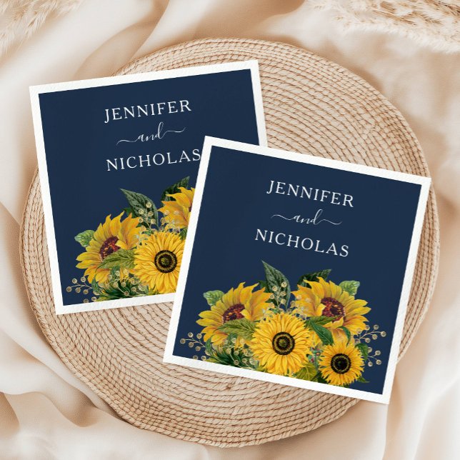 Elegant Navy Blue Sunflowers Wedding  Napkin (Elegant Navy Blue Sunflowers Wedding Napkins)