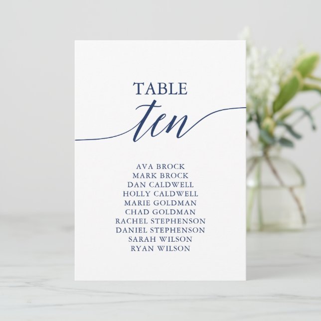 Elegant Navy Blue Table Number 10 Seating Chart (Standing Front)