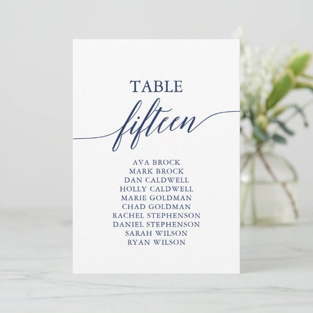 Elegant Navy Blue Table Number 15 Seating Chart (Standing Front)