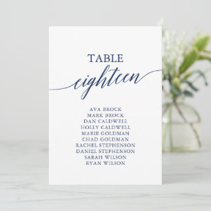 Elegant Navy Blue Table Number 18 Seating Chart