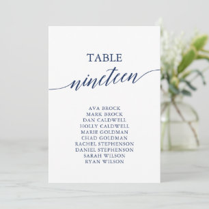 Elegant Navy Blue Table Number 19 Seating Chart