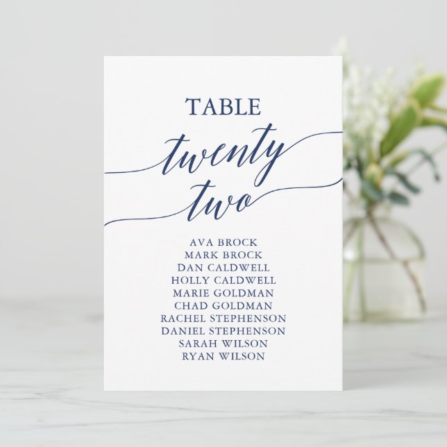 Elegant Navy Blue Table Number 22 Seating Chart (Standing Front)