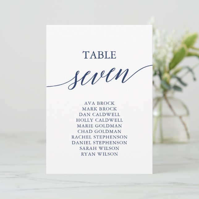 Elegant Navy Blue Table Number 7 Seating Chart (Standing Front)