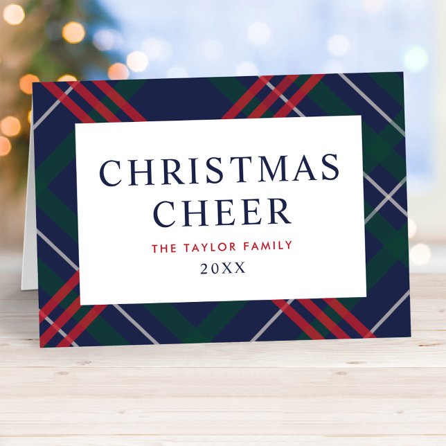 Elegant Navy Blue Tartan Plaid Christmas Cheer Holiday Card (Creator Uploaded)