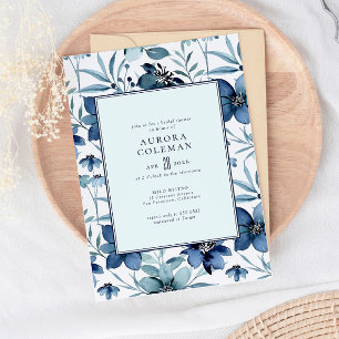 Elegant Navy Blue Teal Floral Bridal Shower Invitation