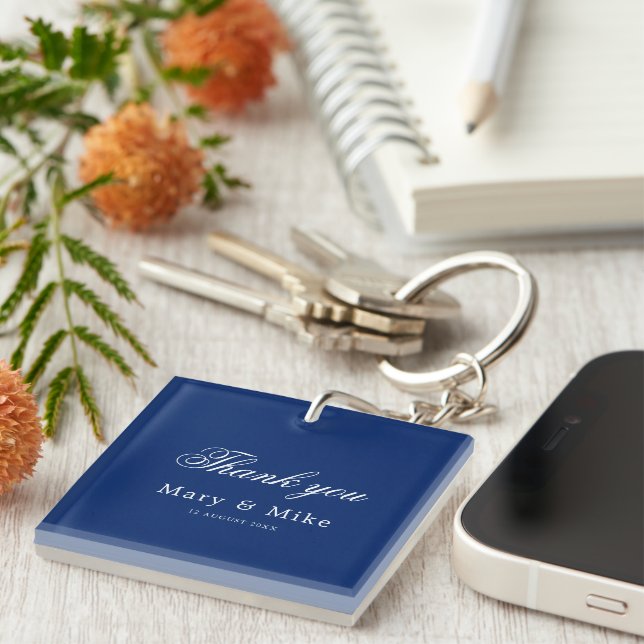 Elegant Navy Blue Thank You Keychain Gift Idea (Front Right)