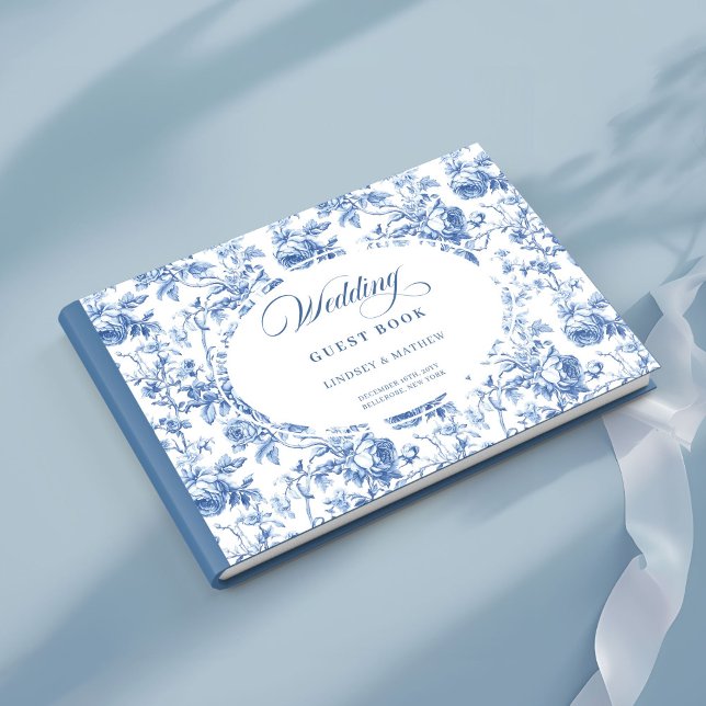 Elegant Navy Blue Toile de Jouy Roses Guest Book (Elegant Navy Blue Toile de Jouy Roses Guest Book)