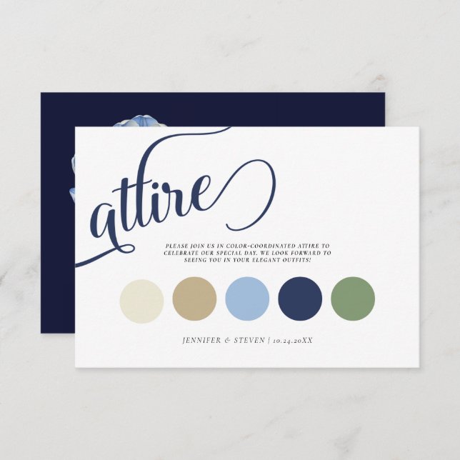 Elegant Navy Blue Tulip Wedding Attire Enclosure Card (Front/Back)