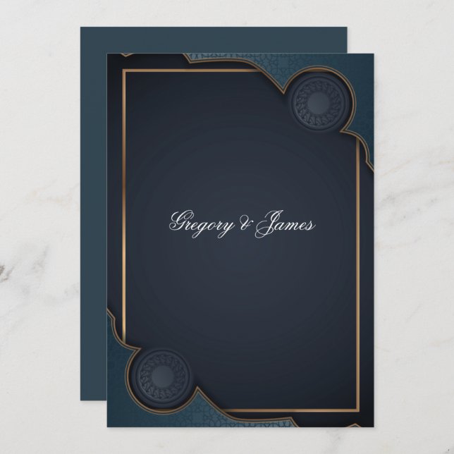 Elegant Navy Blue Turquoise and Gold Modern Invitation (Front/Back)