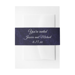 Elegant Navy Blue Velvet Wedding Invitation Belly Band
