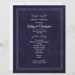 Elegant Navy Blue Velvet White Wedding Program