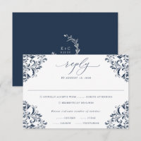 Elegant Navy Blue Vintage Classic Wedding RSVP Car