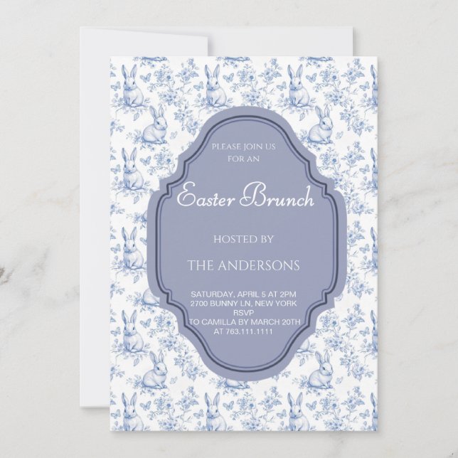 Elegant Navy Blue Vintage Toile Easter Brunch Invitation (Front)