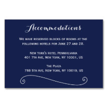 Elegant Navy Blue Wedding Accommodation Cards