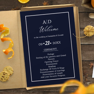 Elegant Navy  Blue Wedding Ceremony Program  Invitation