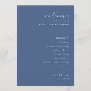 Elegant Navy Blue Wedding Ceremony Schedule Programme
