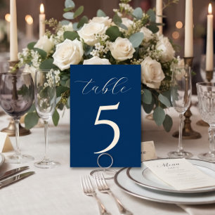 Elegant Navy Blue Wedding Couples Initials Table Number