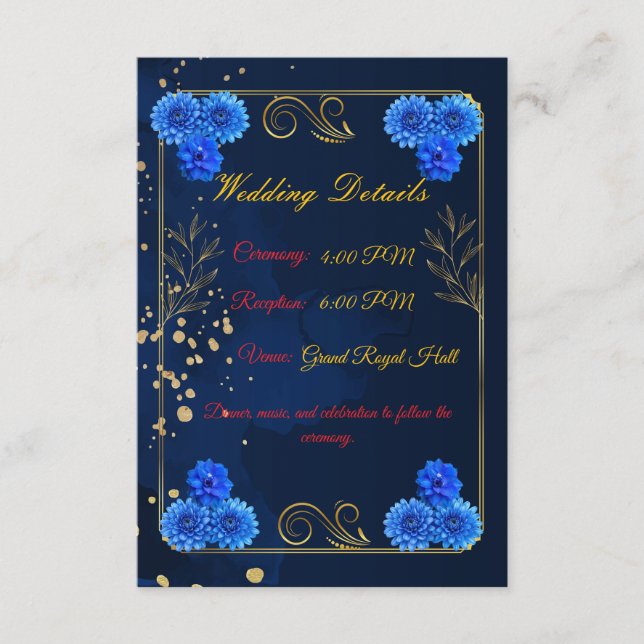 Elegant Navy Blue Wedding Details Card Template (Front)