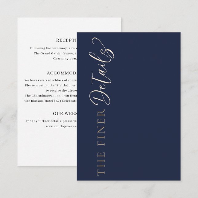 Elegant Navy Blue Wedding Details Enclosure Card (Front/Back)