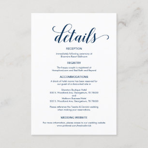 Elegant Navy Blue, Wedding Details Information Enclosure Card