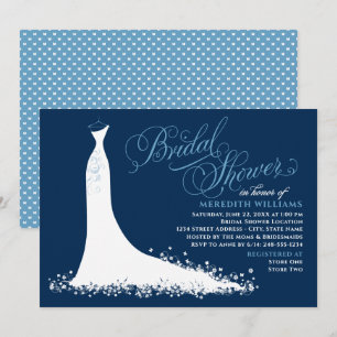 Elegant Navy Blue Wedding Gown Bridal Shower Invitation